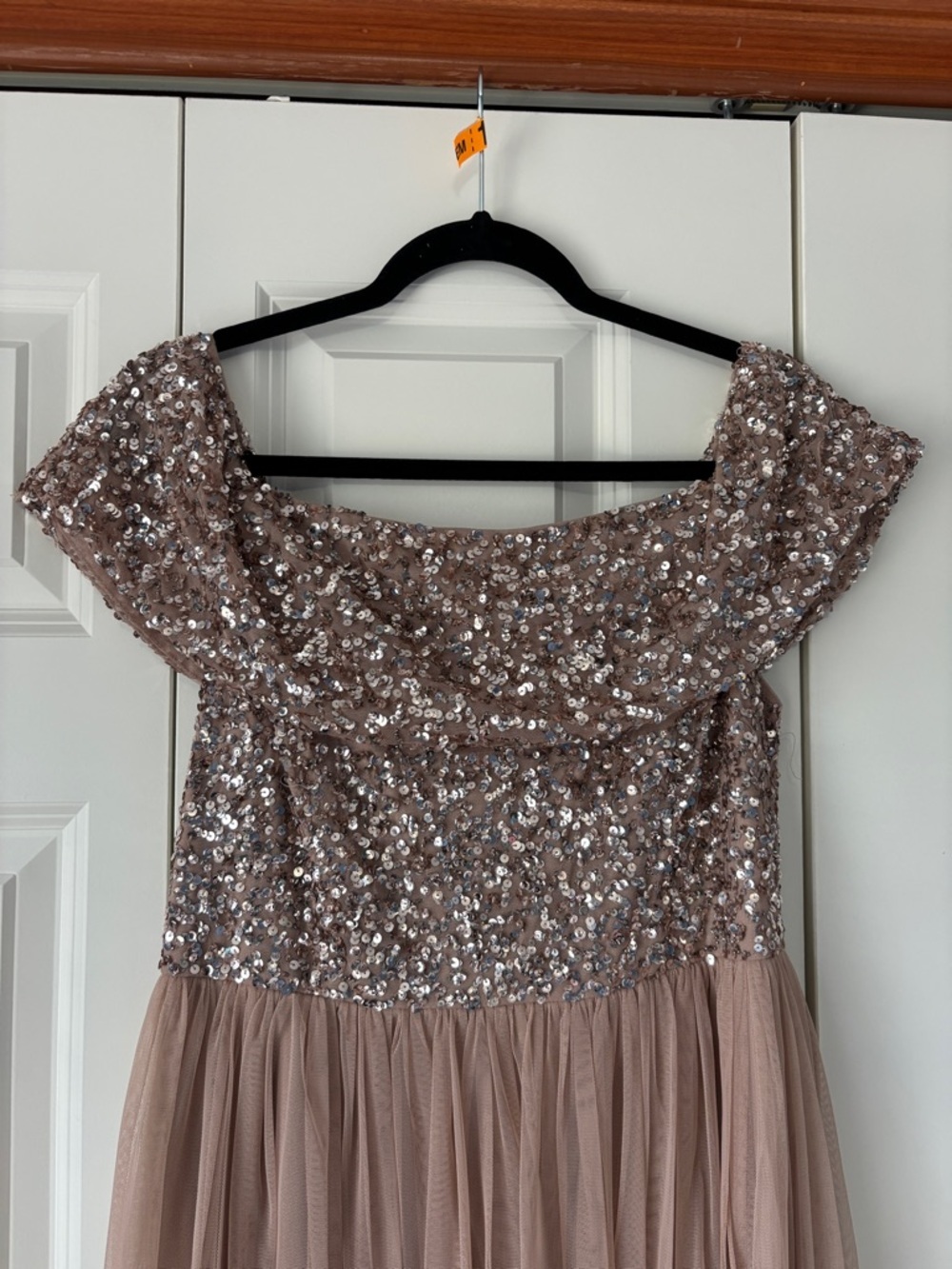 Sequin Off-Shoulder Evening Gown in Blush - Picture 4 of 10